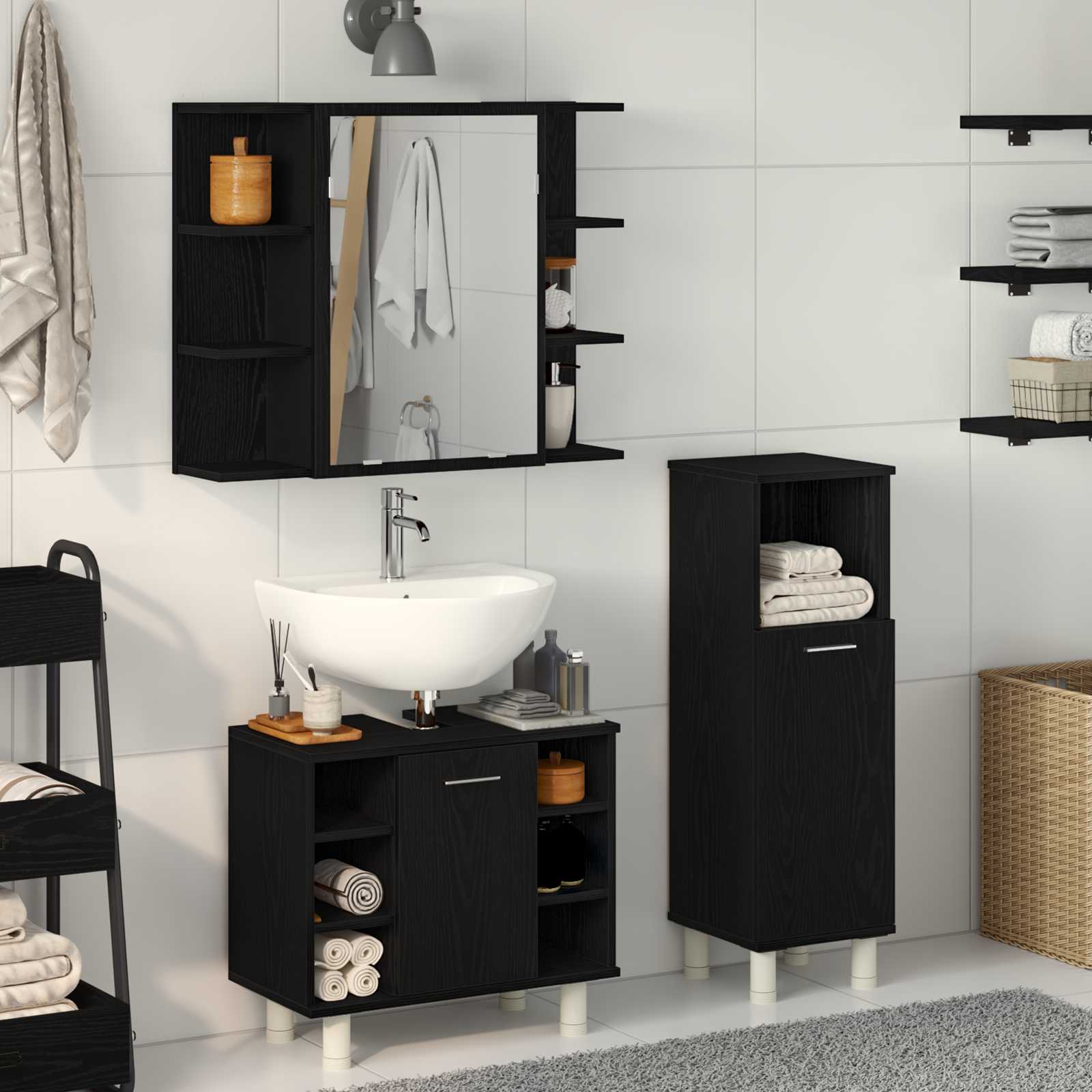 Set namještaja za kupaonicu Zidne 3 pcs Crna 30 x 30 x 99,5 cm