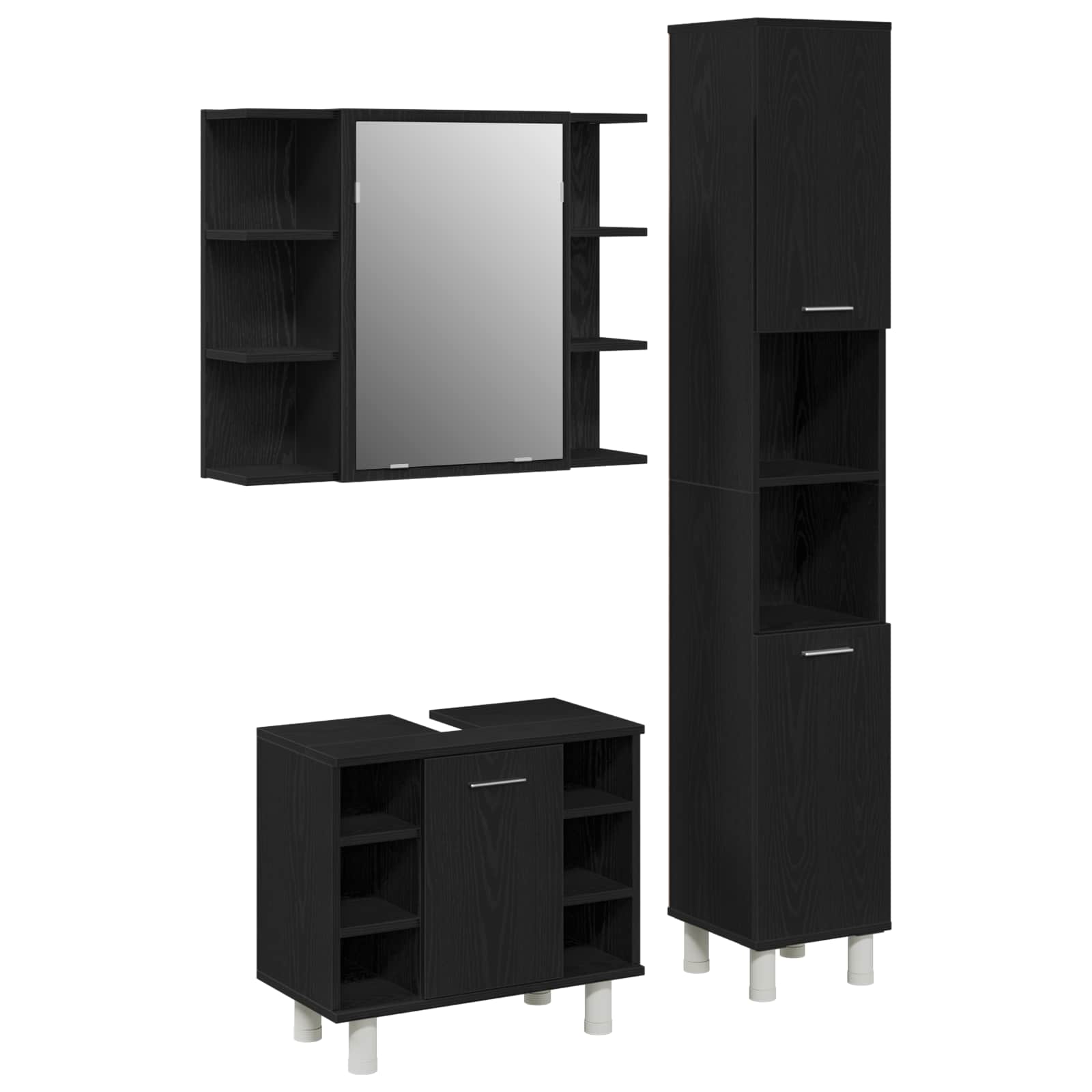 Set namještaja za kupaonicu Zidne 3 pcs Crna 30 x 30 x 179,5 cm