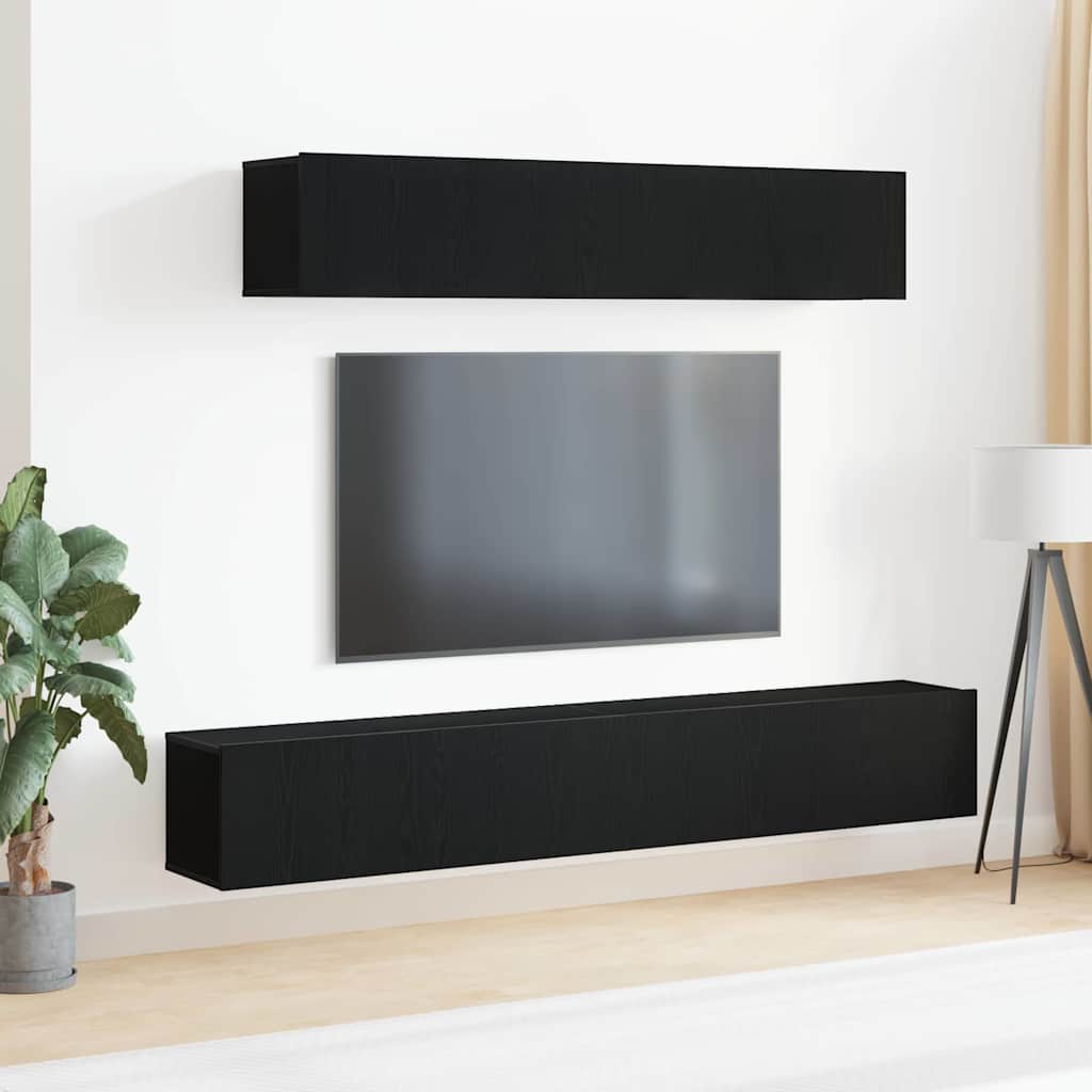 Set TV komoda Zidne 4 pcs Crni hrast Konstruirano drvo