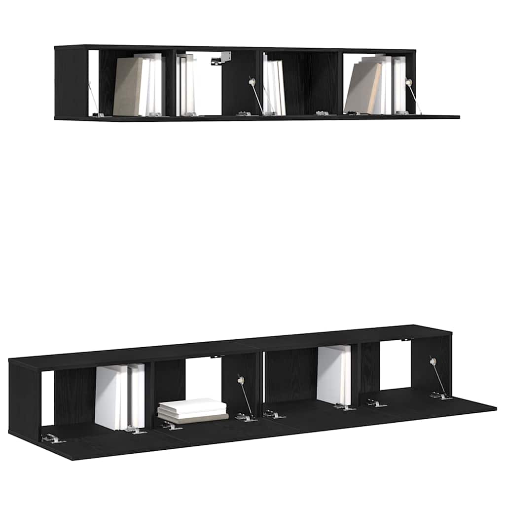 Set TV komoda Zidne 4 pcs Crni hrast Konstruirano drvo
