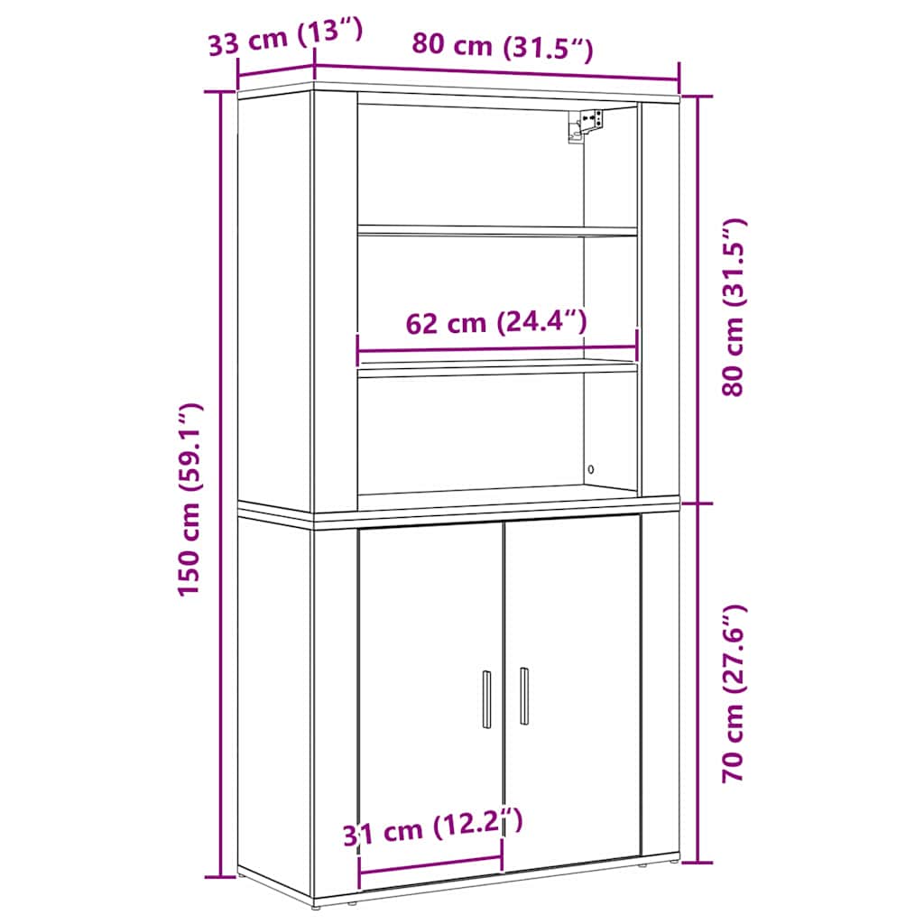 Highboard Crni hrast 80 x 33 x 150 cm Konstruirano drvo