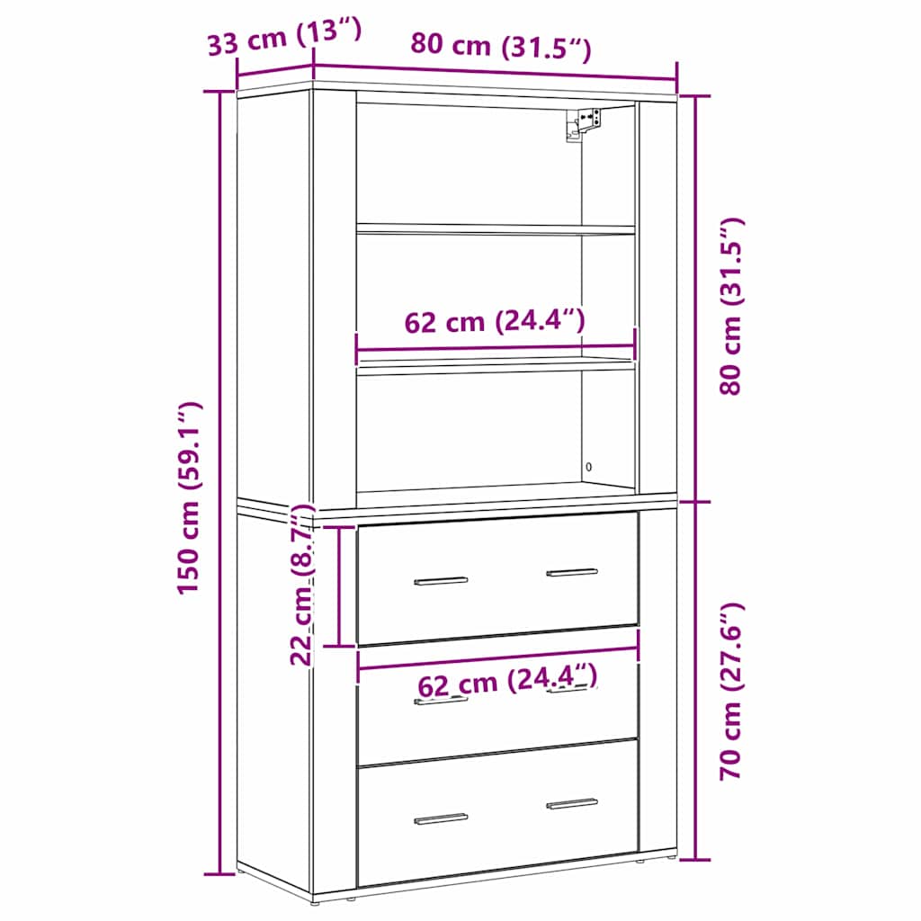 Highboard Crni hrast 80 x 33 x 150 cm Konstruirano drvo
