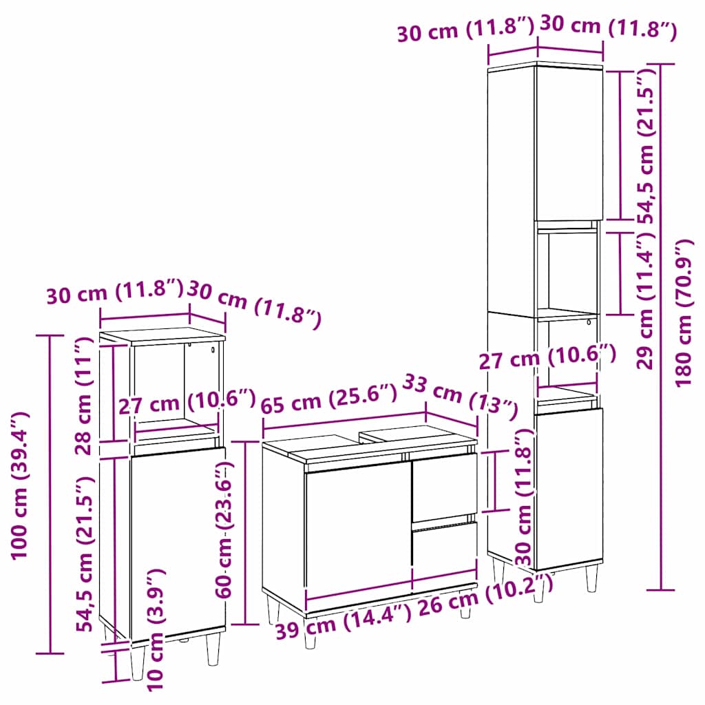 Set namještaja za kupaonicu Zidne s pohranom 3 pcs Crni hrast