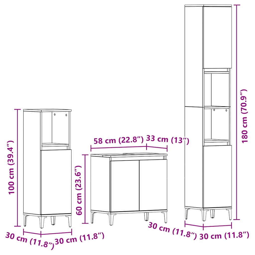 Set namještaja za kupaonicu Zidne s pohranom 3 pcs Crni hrast