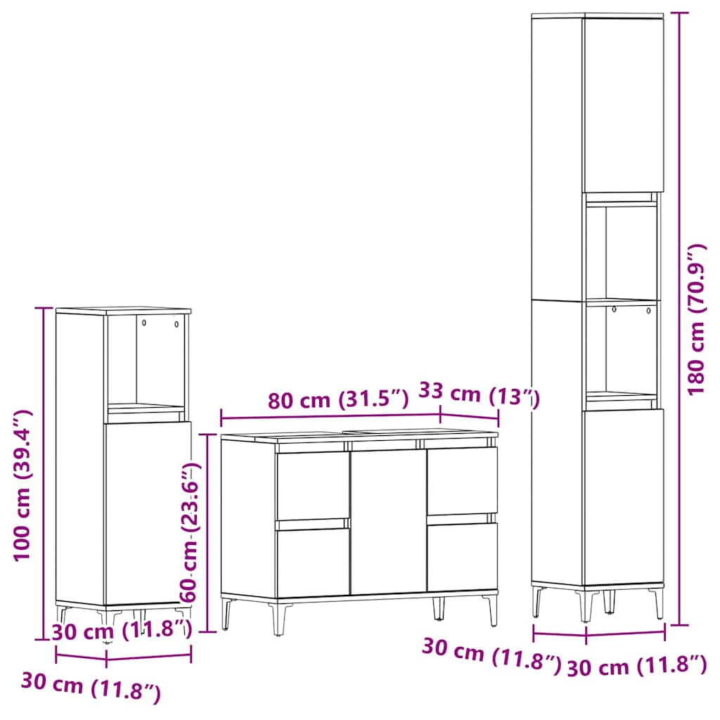 Set namještaja za kupaonicu Zidne s pohranom 3 pcs Crni hrast