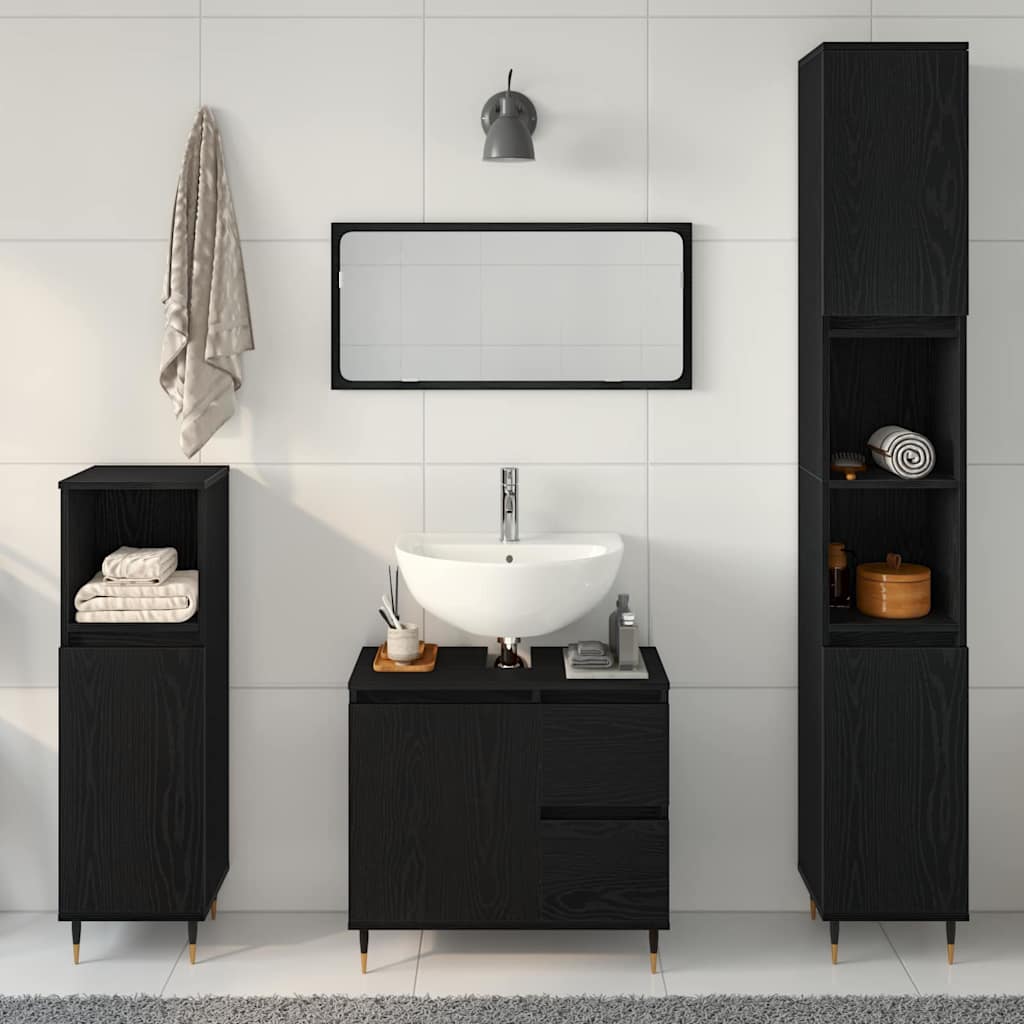 Set namještaja za kupaonicu 3 kom. Crni hrast 30 x 30 x 190 cm