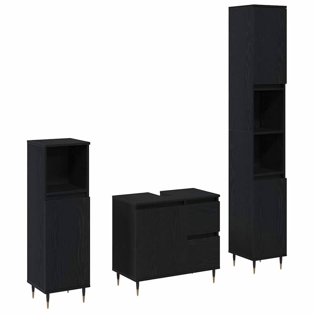 Set namještaja za kupaonicu 3 kom. Crni hrast 30 x 30 x 190 cm