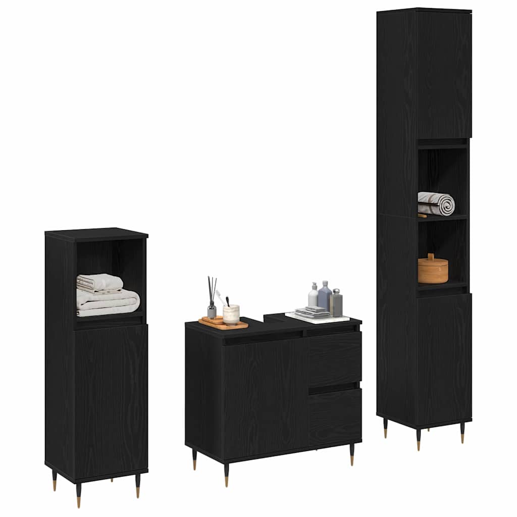 Set namještaja za kupaonicu 3 kom. Crni hrast 30 x 30 x 190 cm