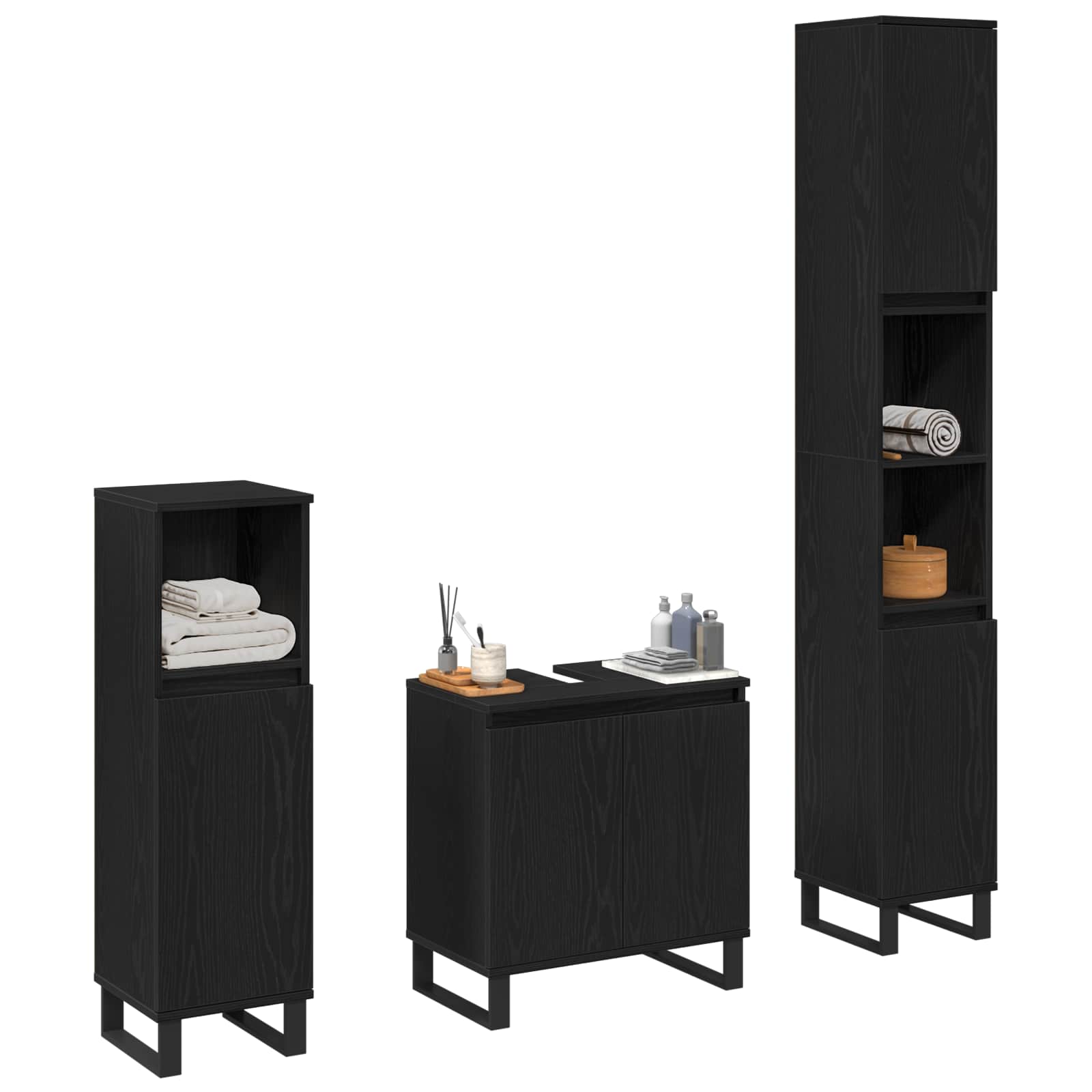 Set namještaja za kupaonicu Zidne s pohranom 3 pcs Crni hrast
