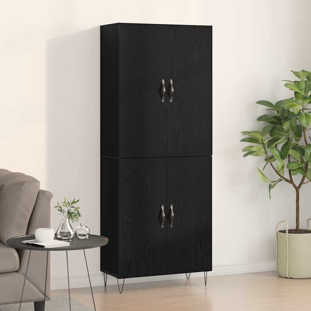 Highboard 2 pcs Crni hrast Inženjersko drvo i staklo