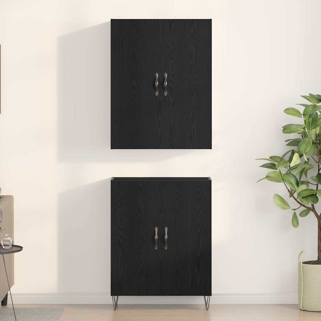 Highboard 2 pcs Crni hrast Inženjersko drvo i staklo