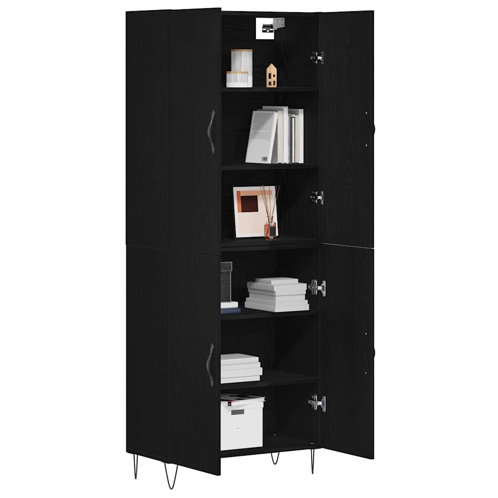 Highboard 2 pcs Crni hrast Inženjersko drvo i staklo