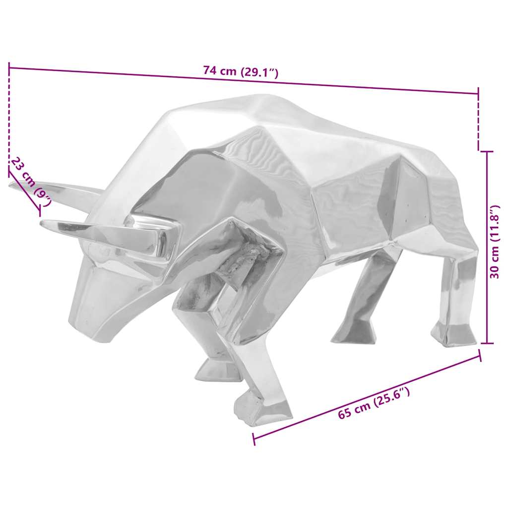 Skulptura bika Srebrno 74 x 23 x 30 cm Aluminij
