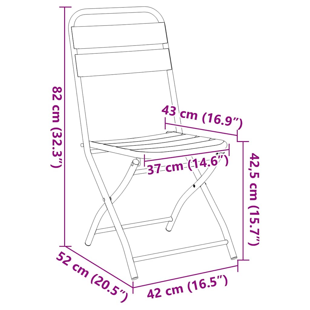 Sklopiva stolica za vrt 2 pcs Antracit 42 x 52 x 82cm