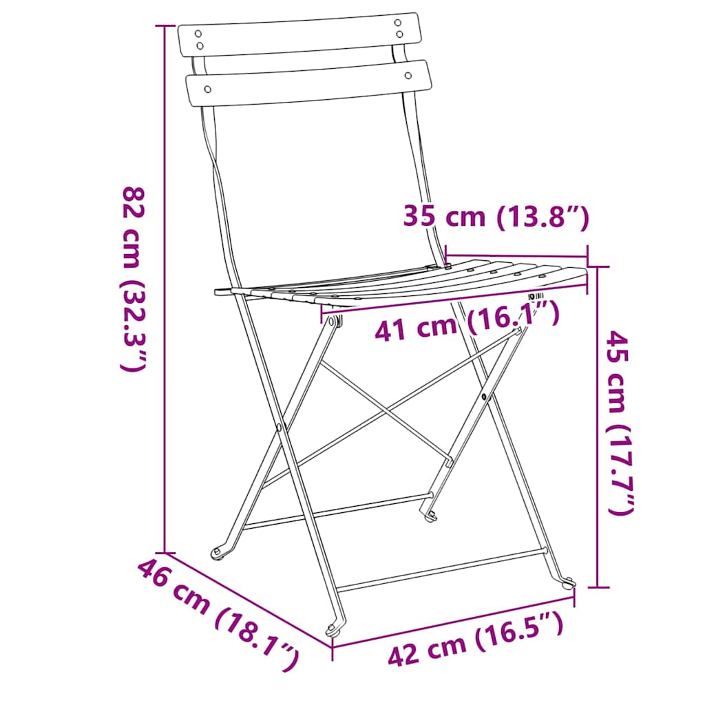 Sklopiva stolica za vrt 2 pcs Zelena 42 x 46 x 82cm Metal