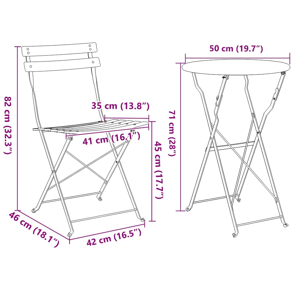 Sklopivi bistro set 3 pcs Gorušica Čelik