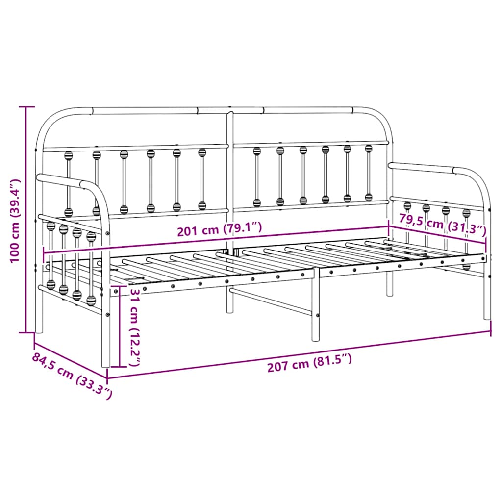 Krevet na kat Crna 80 x 200 cm Čelik s prahom premazan