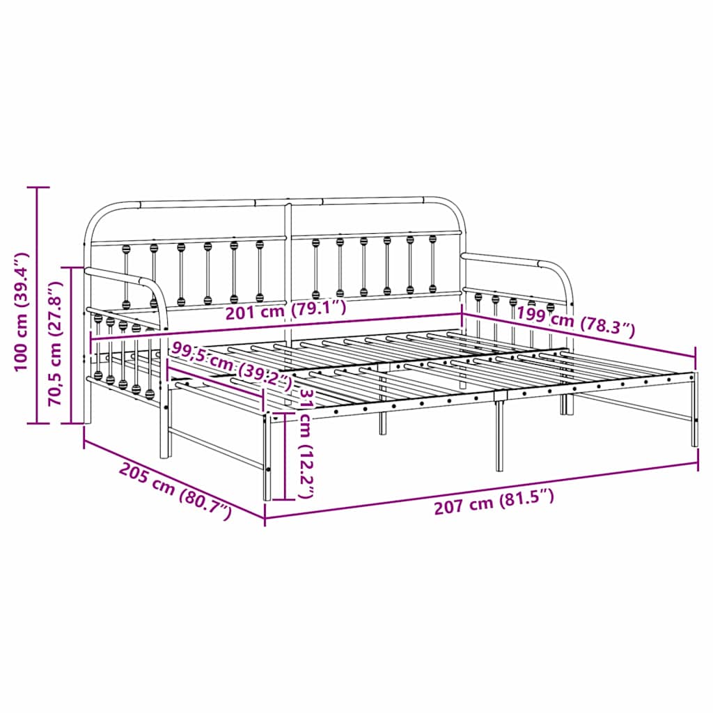 Krevet na kat Crna 100 x 200 cm Čelik s prahom premazan