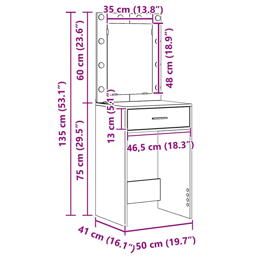 Toaletni stol Staro drvo 50 x 41 x 135 cm Konstruirano drvo