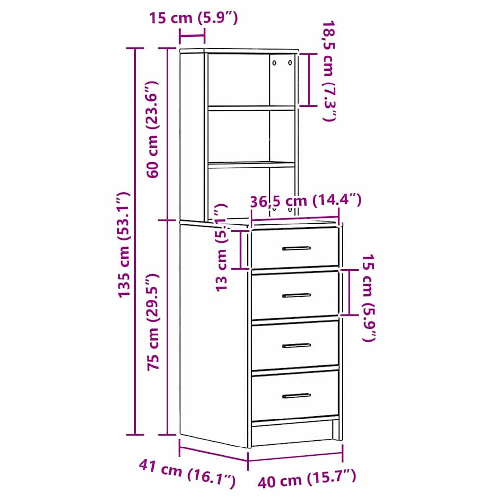 Highboard hrast artisan 40 x 41 x 135 cm Konstruirano drvo