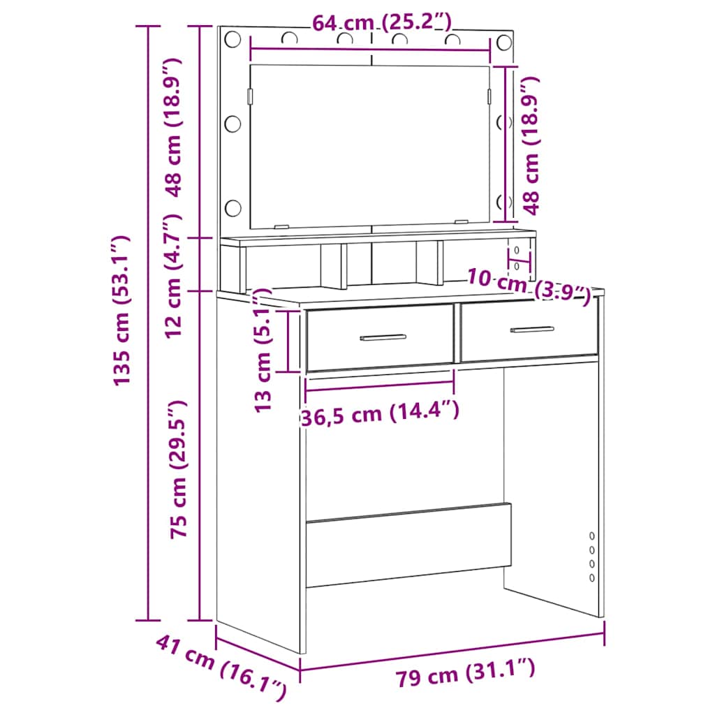 Toaletni stol Betonski sivi 79 x 41 x 135 cm Konstruirano drvo