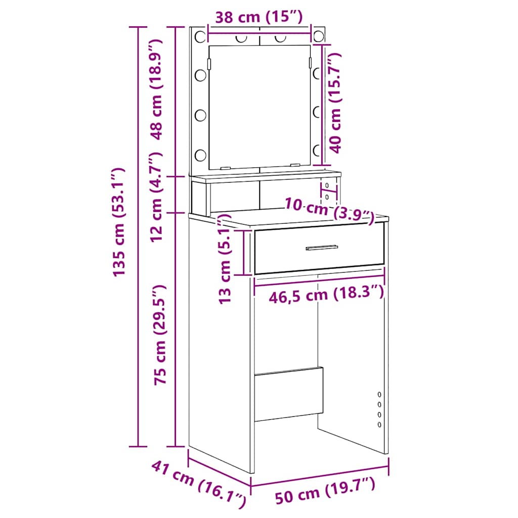 Toaletni stol Crni hrast 50 x 41 x 135 cm Konstruirano drvo