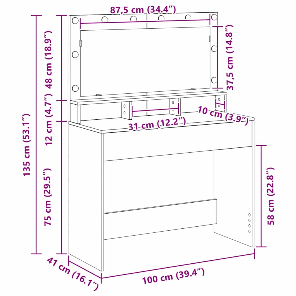 Toaletni stol Staro drvo 100 x 41 x 135 cm Konstruirano drvo