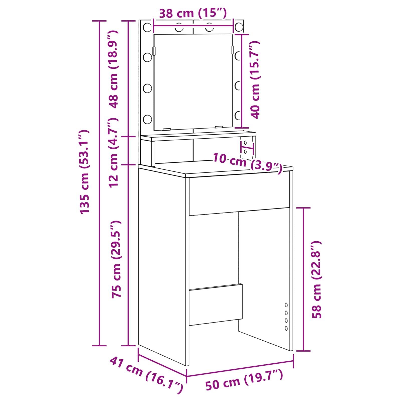Toaletni stol Bijelo 50 x 41 x 135 cm Konstruirano drvo