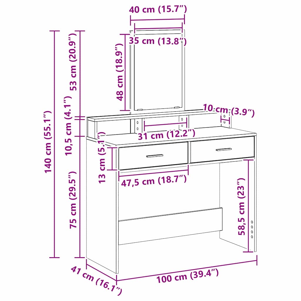 Toaletni stol Sonoma hrast 100 x 41 x 140 cm Konstruirano drvo