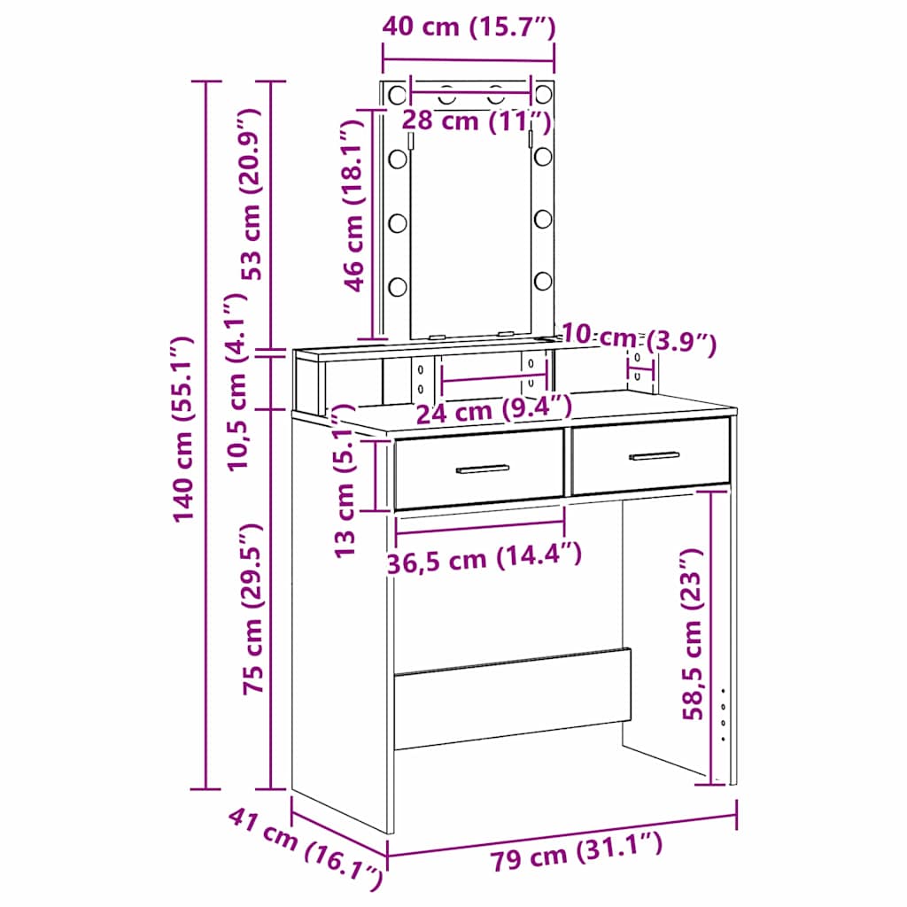 Toaletni stol Bijelo 79 x 41 x 140 cm Konstruirano drvo