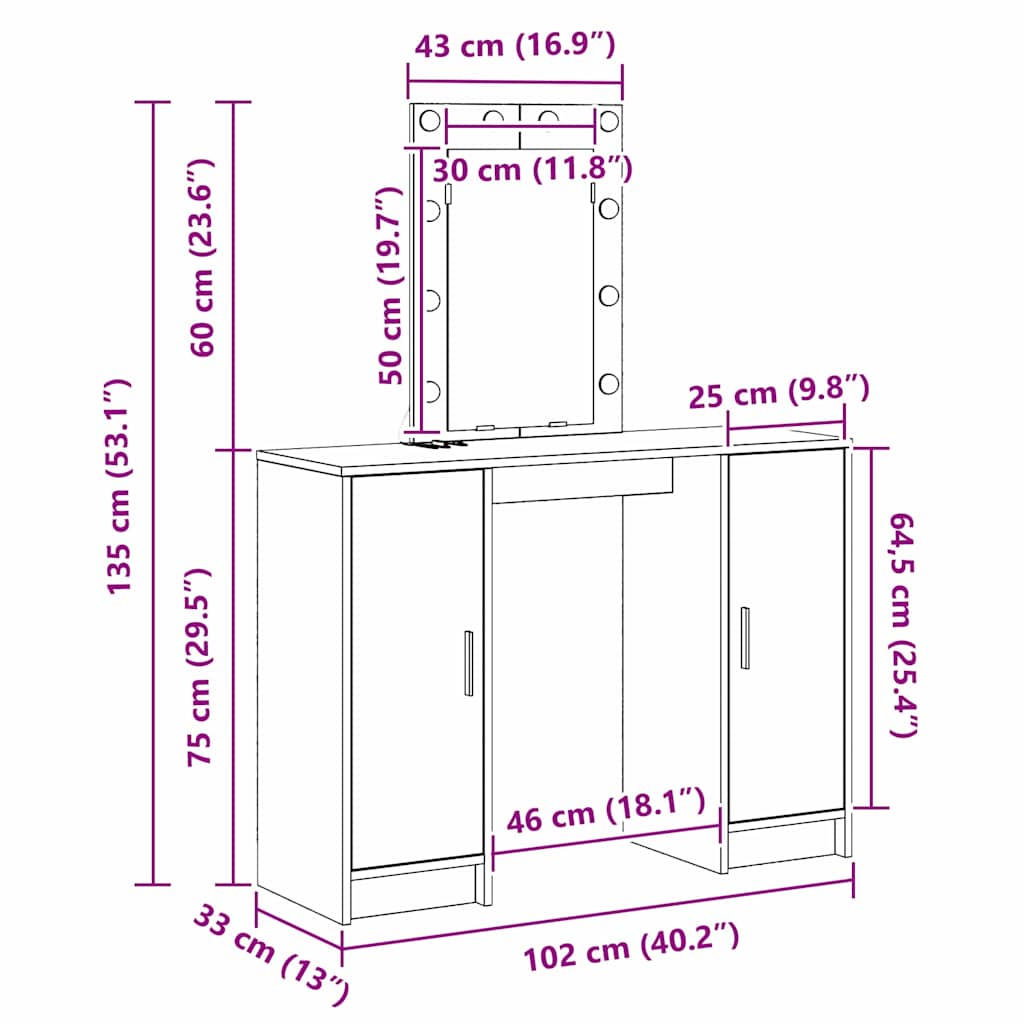 Toaletni stol Siva 102 x 33 x 135 cm Konstruirano drvo