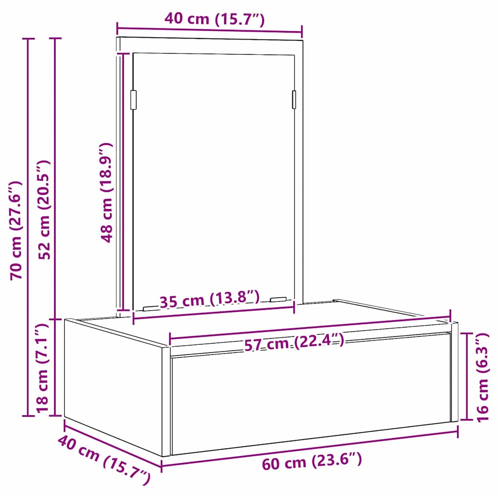 Toaletni stol s ladicama Siva 60 x 40 x 70 cm Konstruirano drvo