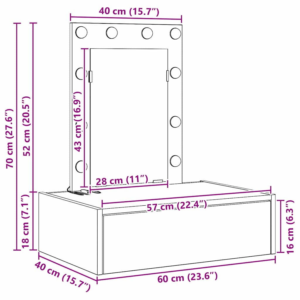 Toaletni stol s ladicama Crna 60 x 40 x 70 cm Konstruirano drvo