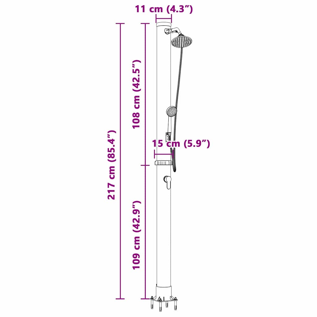 Vanjski solarni tuš Crna 217 cm PVC i aluminij