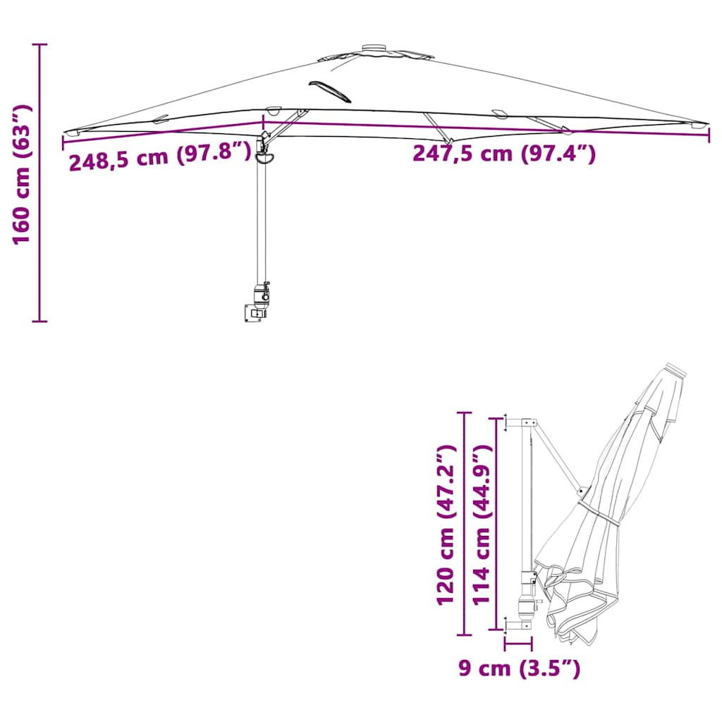 Vrtni suncobran Azurnoplava 248,5 x 247,5 x 160 cm