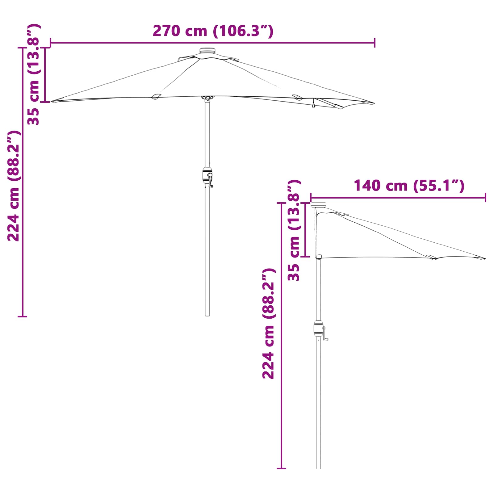 Vrtni suncobran Bordeaux Crvena 294 x 150 x 223 cm