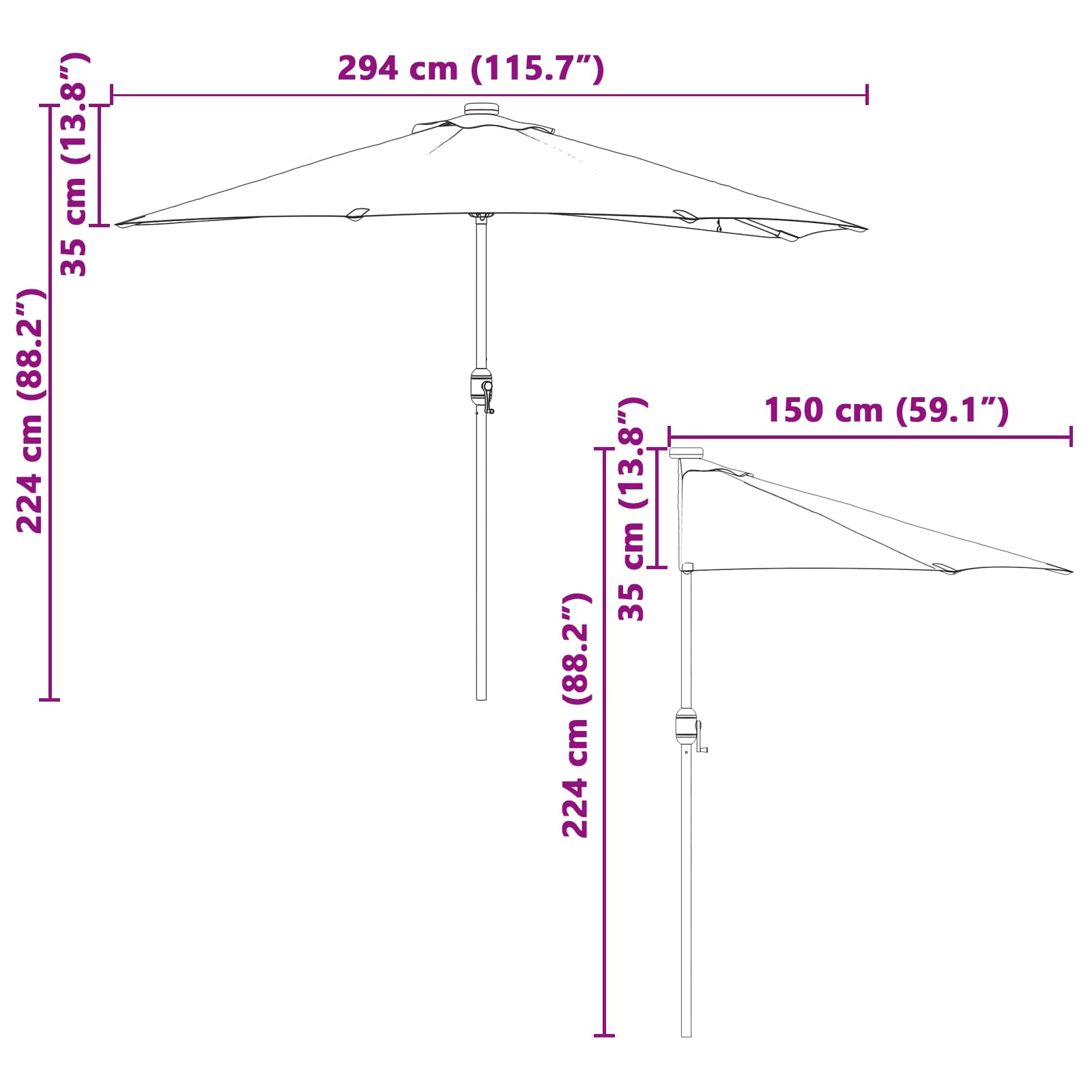 Vrtni suncobran Bordeaux Crvena 294 x 150 x 224 cm