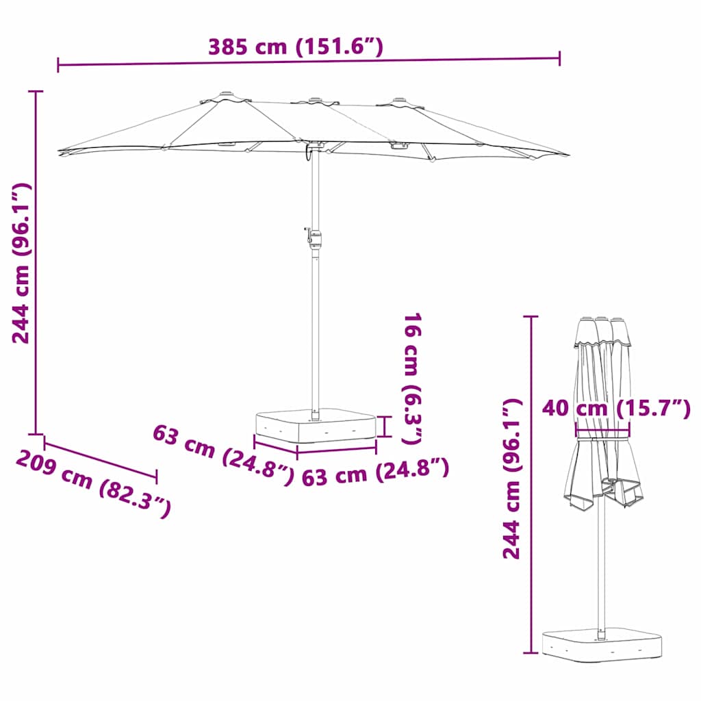 Vrtni suncobran Antracit 385 x 209 x 244 cm Poliester i čelik
