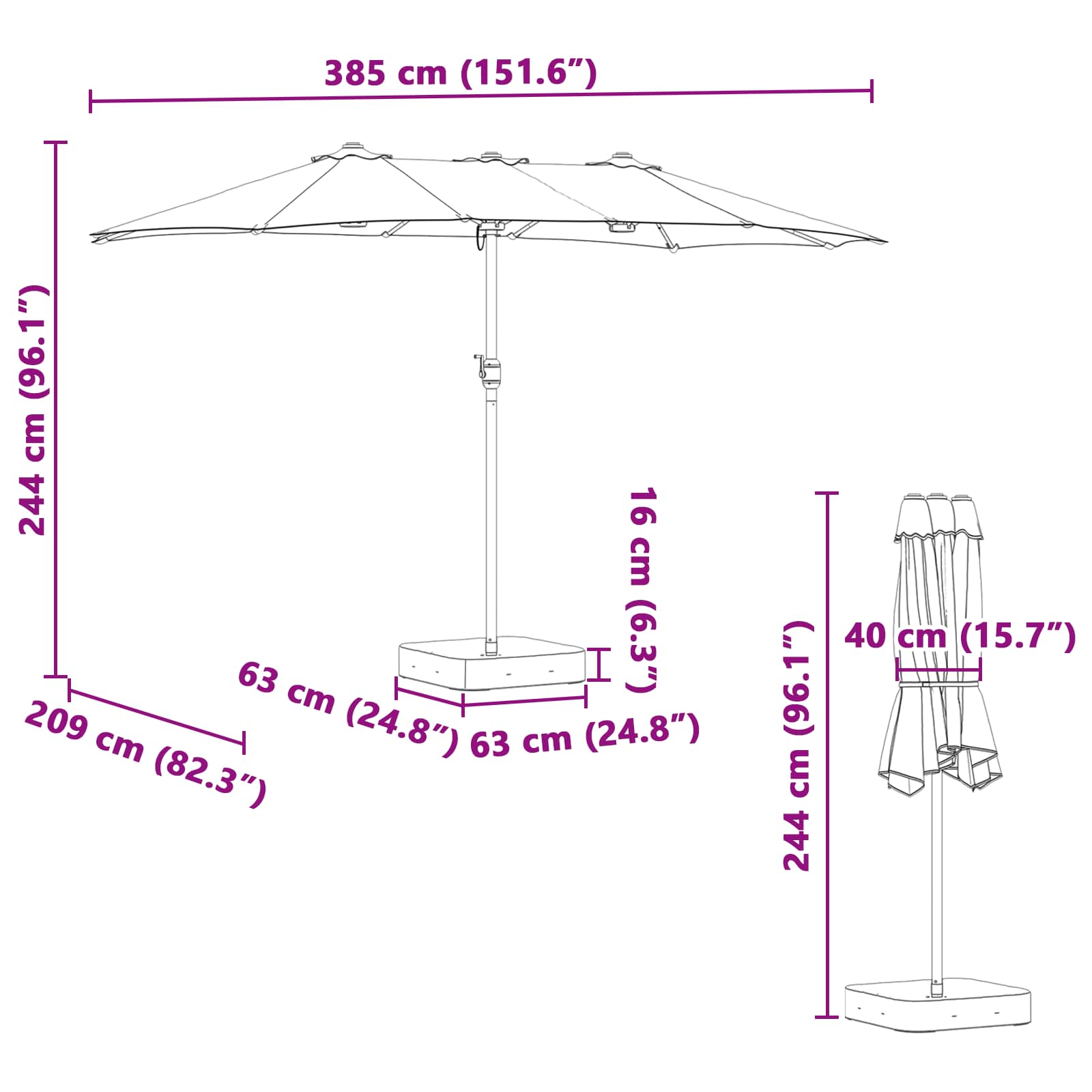 Vrtni suncobran Zelena 385 x 209 x 244 cm Poliester