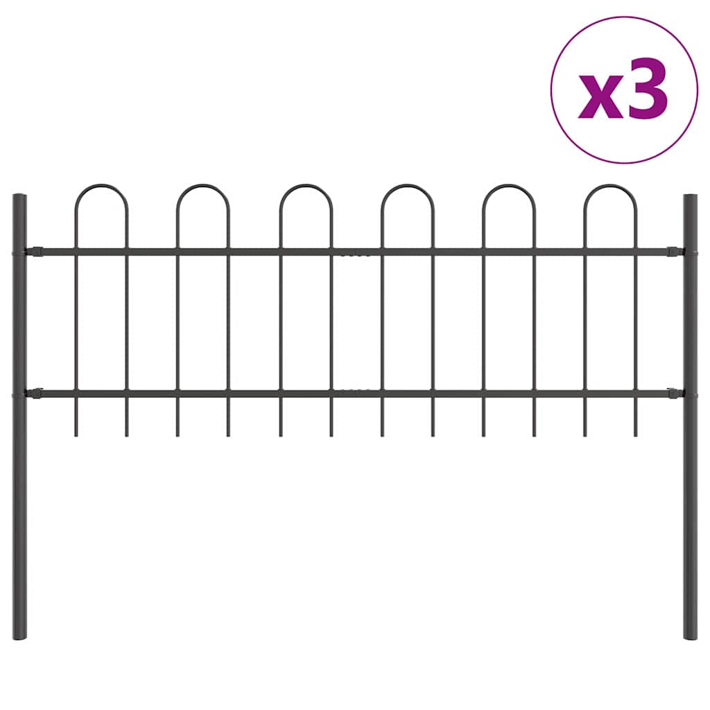 Vrtna Ograda 3 pcs Siva 5,1 x 0,6 m Čelik s prahom