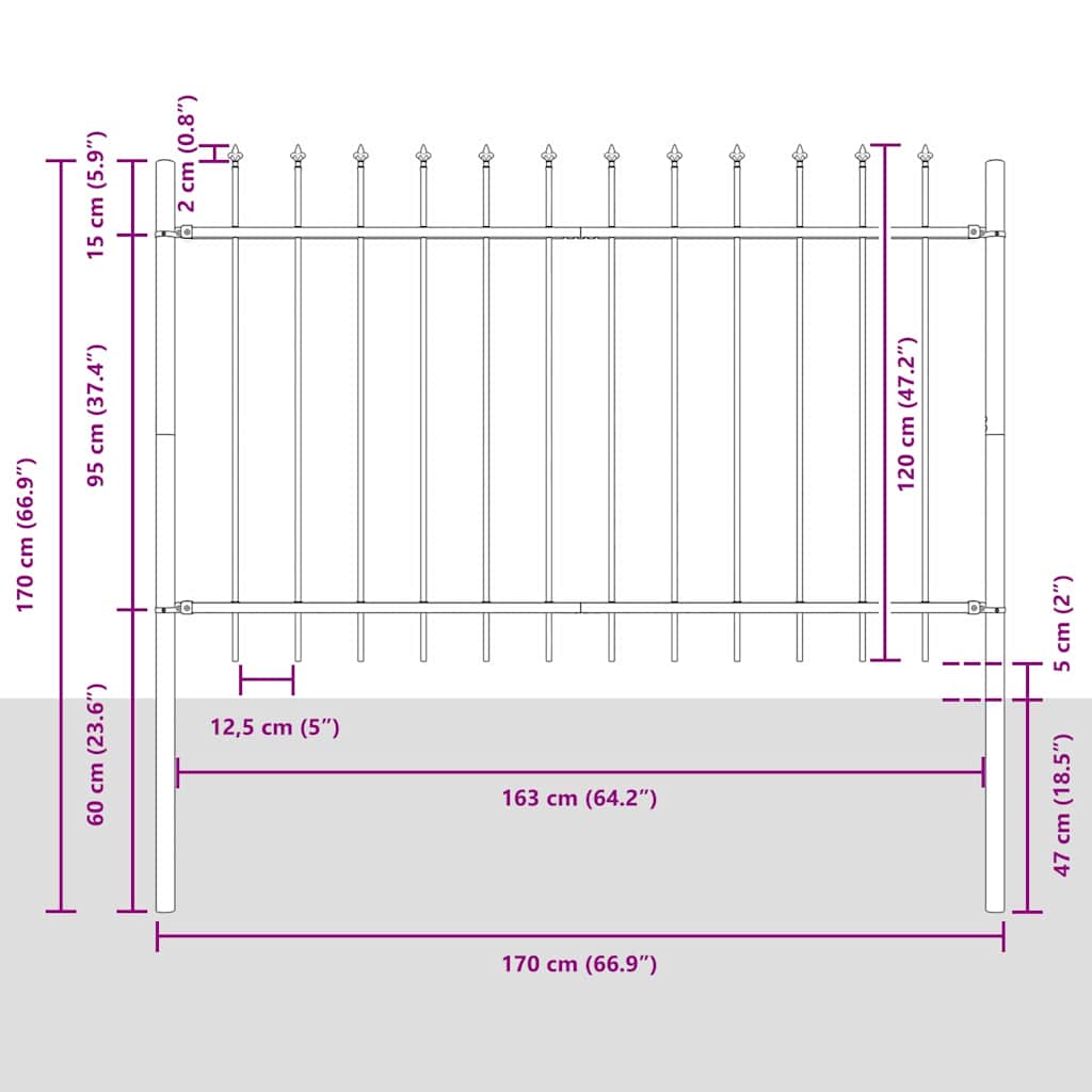 Vrtna Ograda 6 pcs Siva 10,2 x 1,2 m Čelik s prahom