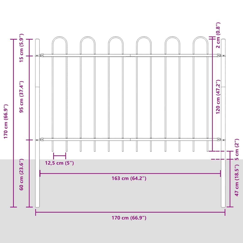 Vrtna Ograda 8 pcs Siva 13,6 x 1,2 m Čelik s prahom