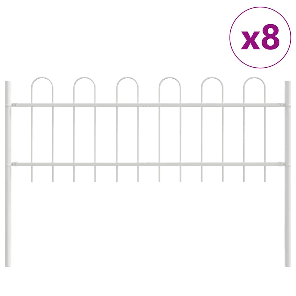 Vrtna Ograda 8 pcs Bijelo 13,6 x 0,6 m Čelik s prahom
