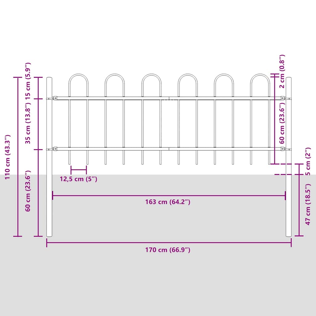 Vrtna Ograda 9 pcs Siva 15,3 x 0,6 m Čelik s prahom