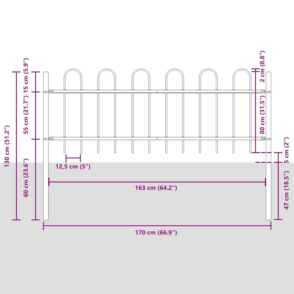 Vrtna Ograda 9 pcs Siva 15,3 x 0,8 m Čelik s prahom