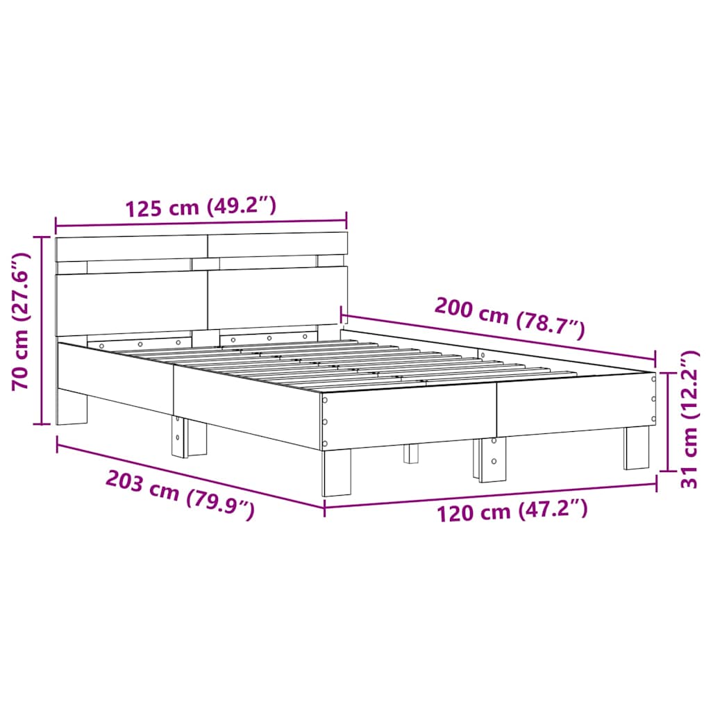 Krevetna konstrukcija Umjetnički hrast 120 x 200 cm