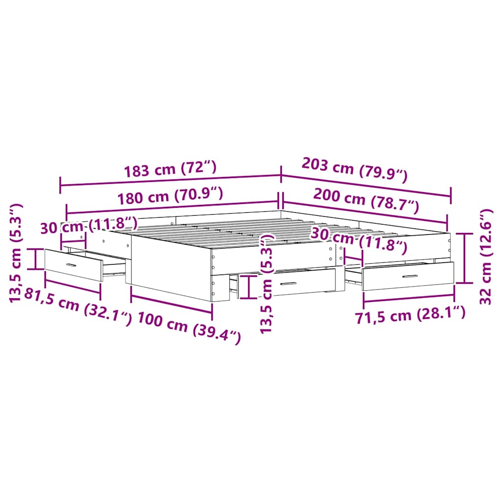 Krevetna konstrukcija s ladicama Umjetnički hrast 180 x 200 cm