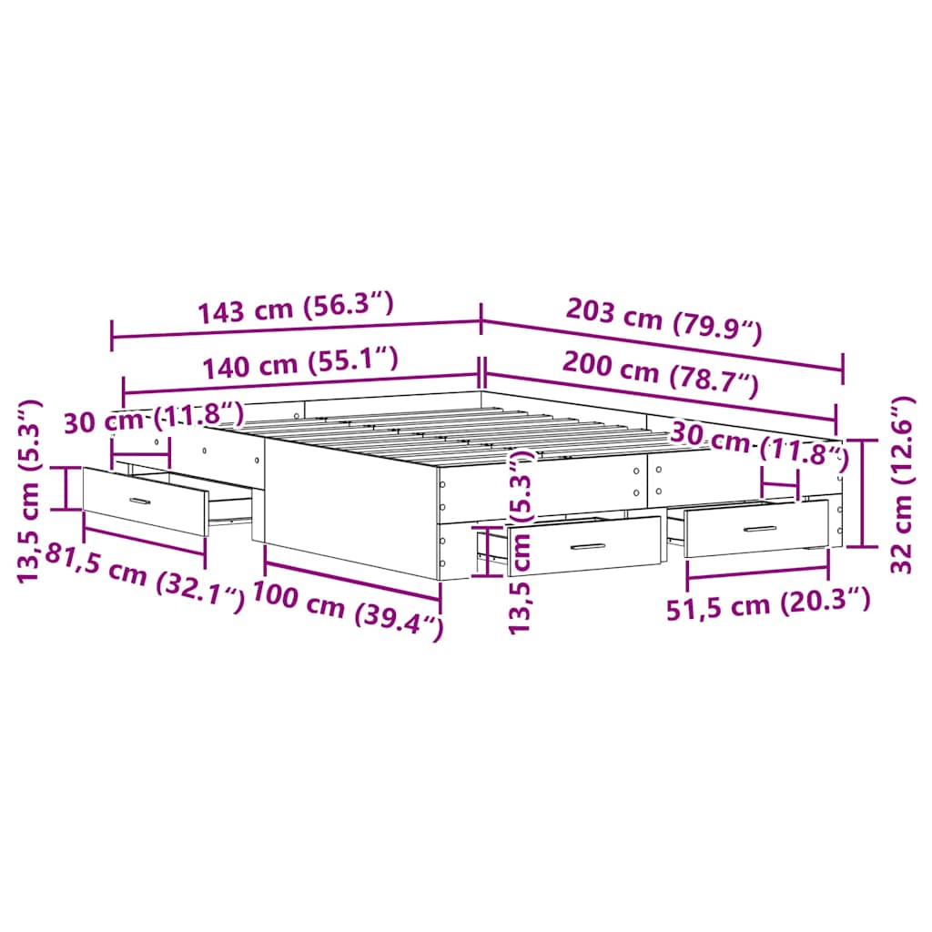 Krevetna konstrukcija Crni hrast 140 x 200 cm Konstruirano drvo