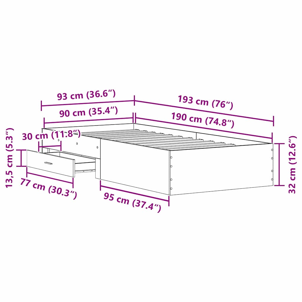 Krevetna konstrukcija Staro drvo 90 x 190 cm Konstruirano drvo