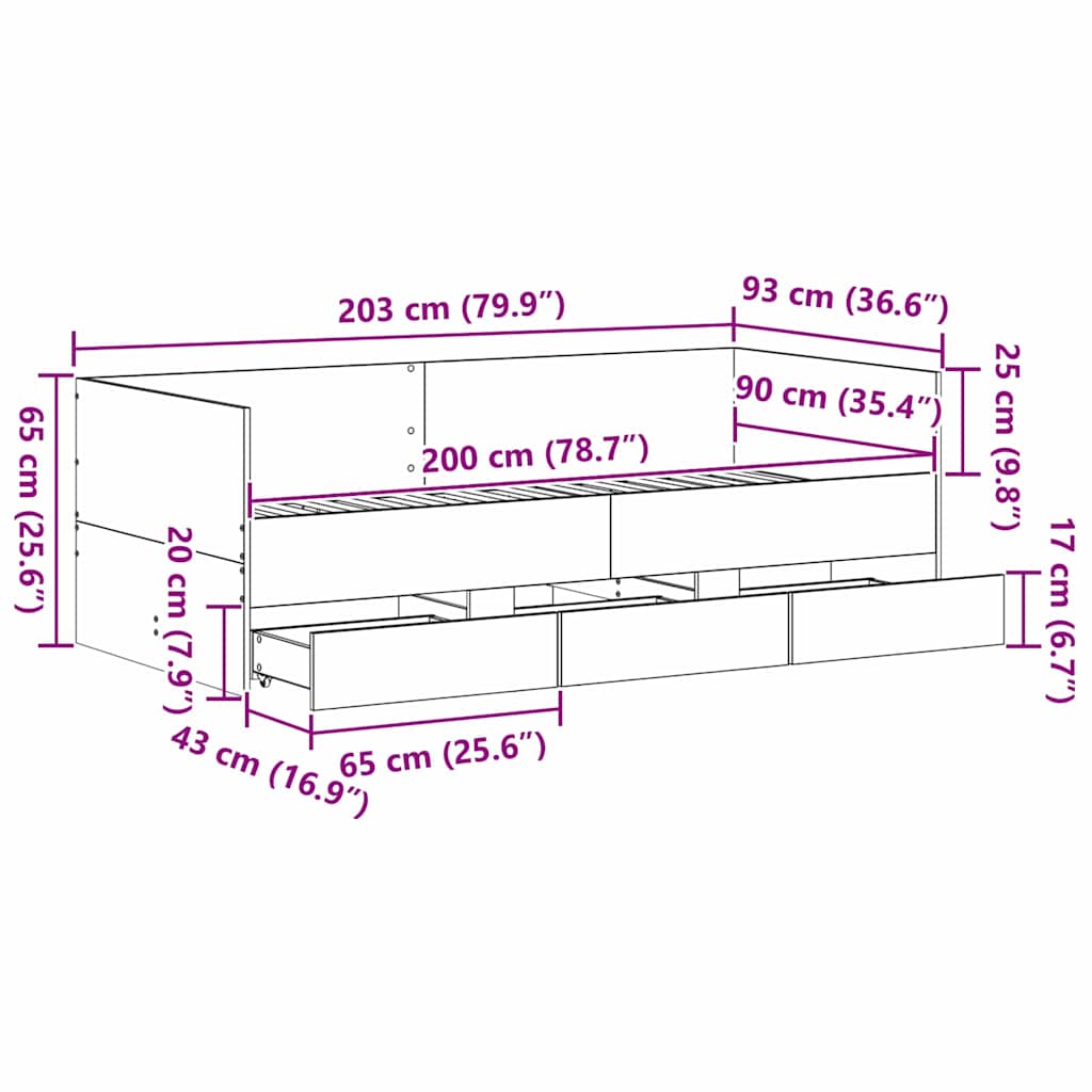 Krevet na dan Staro drvo 90 x 200 cm Konstruirano drvo